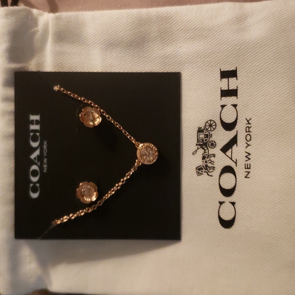 Coach Necklace & Tea Rose Stud Earrings Set